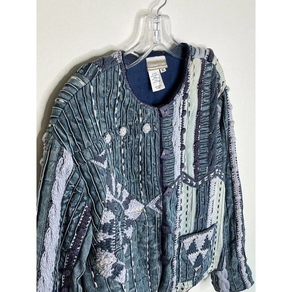 Coldwater Creek Women's Jacket Size XL Crochet Denim Boho Indigo Patchwork Y2K - Picture 7 of 15